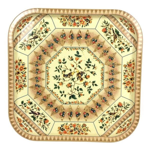 Daher Decorated Ware 14 inch Square Metal Tray With Bird & Floral Design - Picture 1 of 6